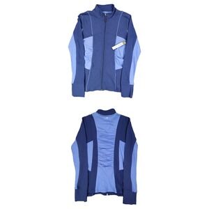 Aveva Womens S Blue Colorblock Ruched Full Zip Activewear Jacket NWT